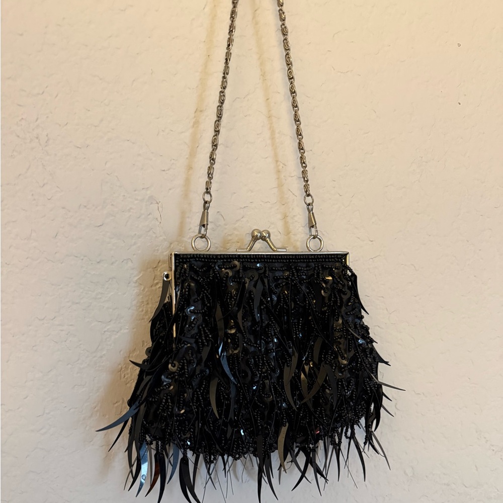 Vintage Black Beaded Evening Bag with Silver Hardware - Picture 5 of 5